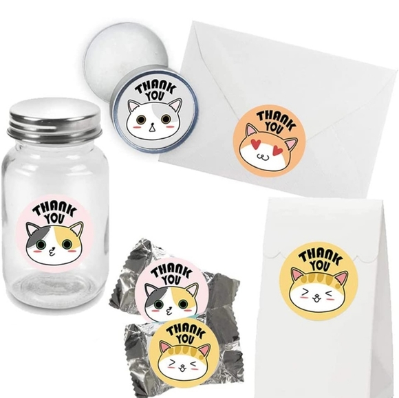 100 THANK YOU Stickers 8 Cat Designs 1" - Picture 4 of 6